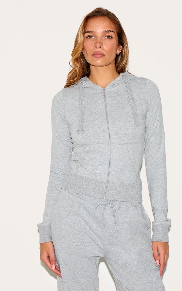 Grey Marl Zip Up Fitted Track Top Product Image