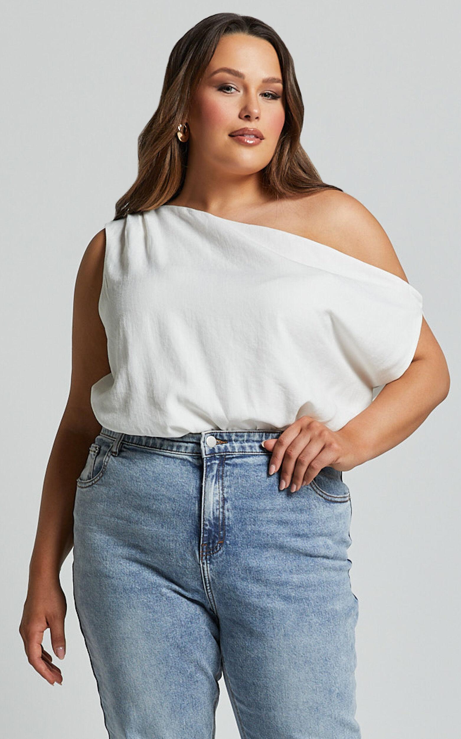 Mabel Bodysuit - Asymmetrical Neckline One Shoulder in White Product Image