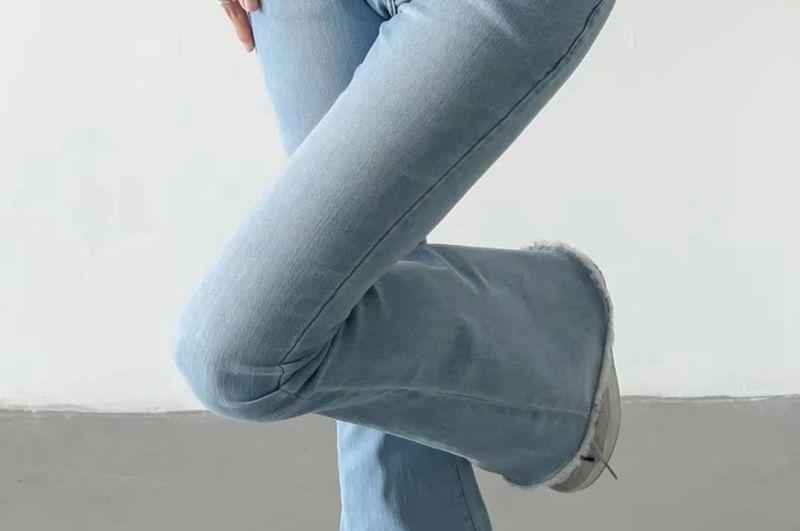 Low Waist Washed Tassel Bootcut Jeans Product Image