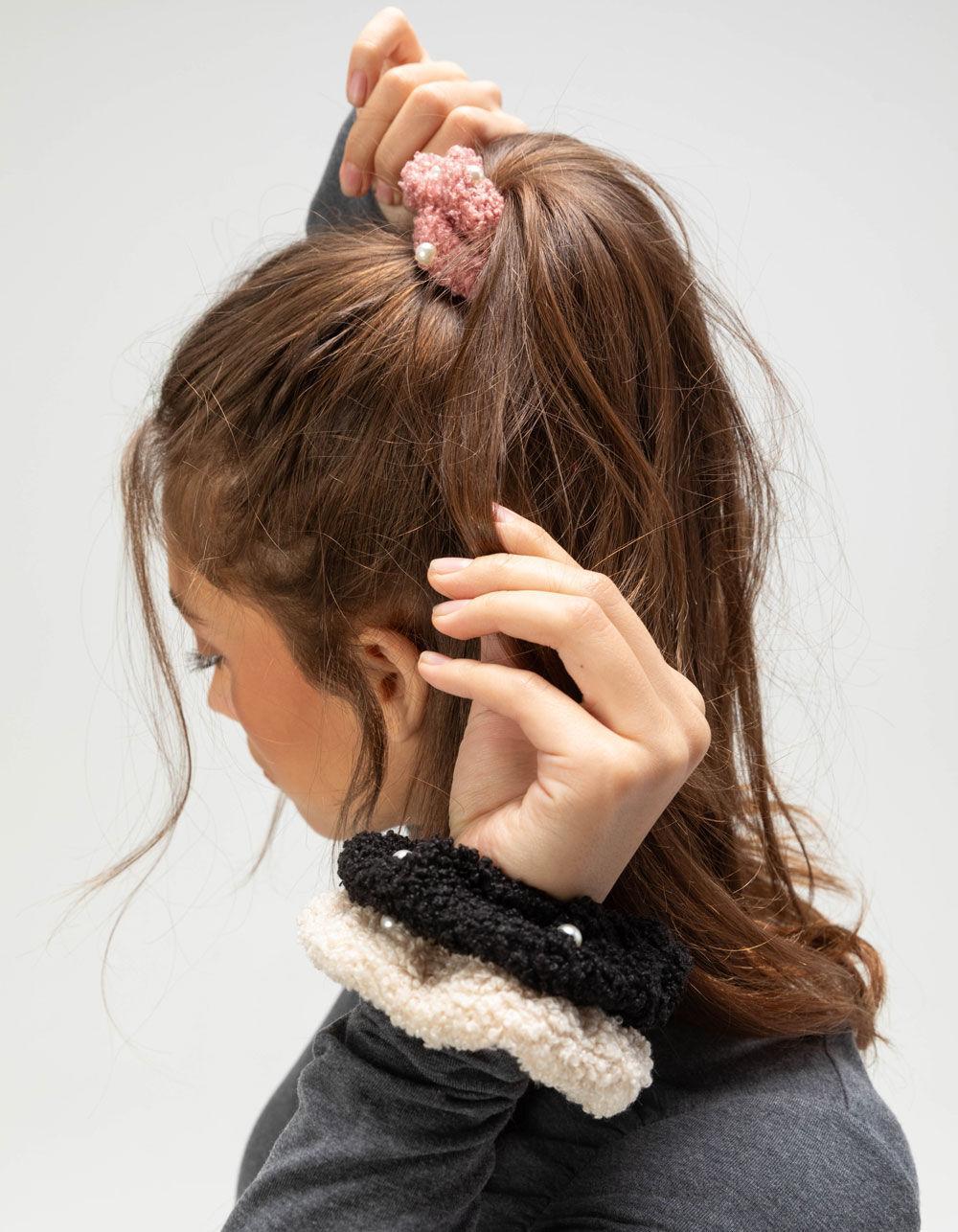 FULL TILT 3 Pack Teddy/Pearl Scrunchie Set Product Image