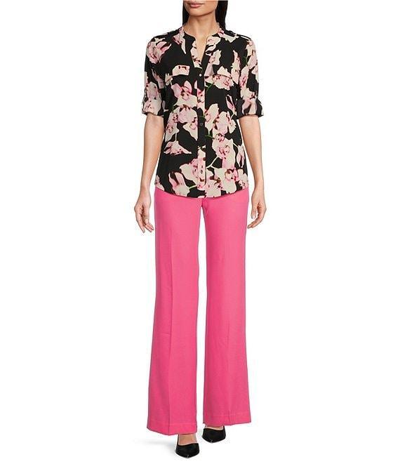 Calvin Klein Crew Neck Long Sleeve Stretch Woven Print Blouse Product Image