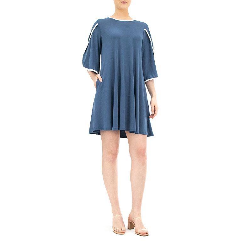 Womens Nina Leonard Tulip-Sleeve Colorblock Trapeze Dress Product Image