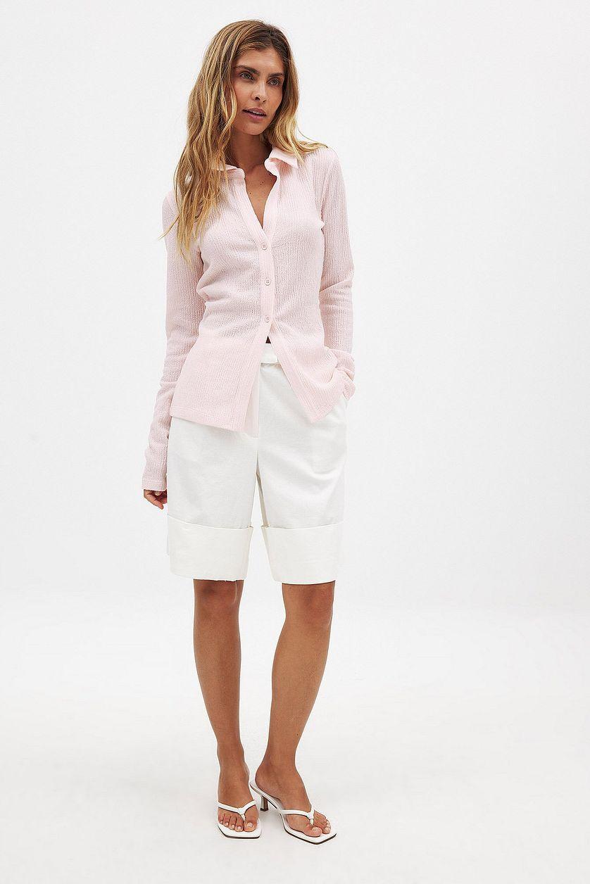 Linen Blend Loose Mid Waist Shorts Product Image