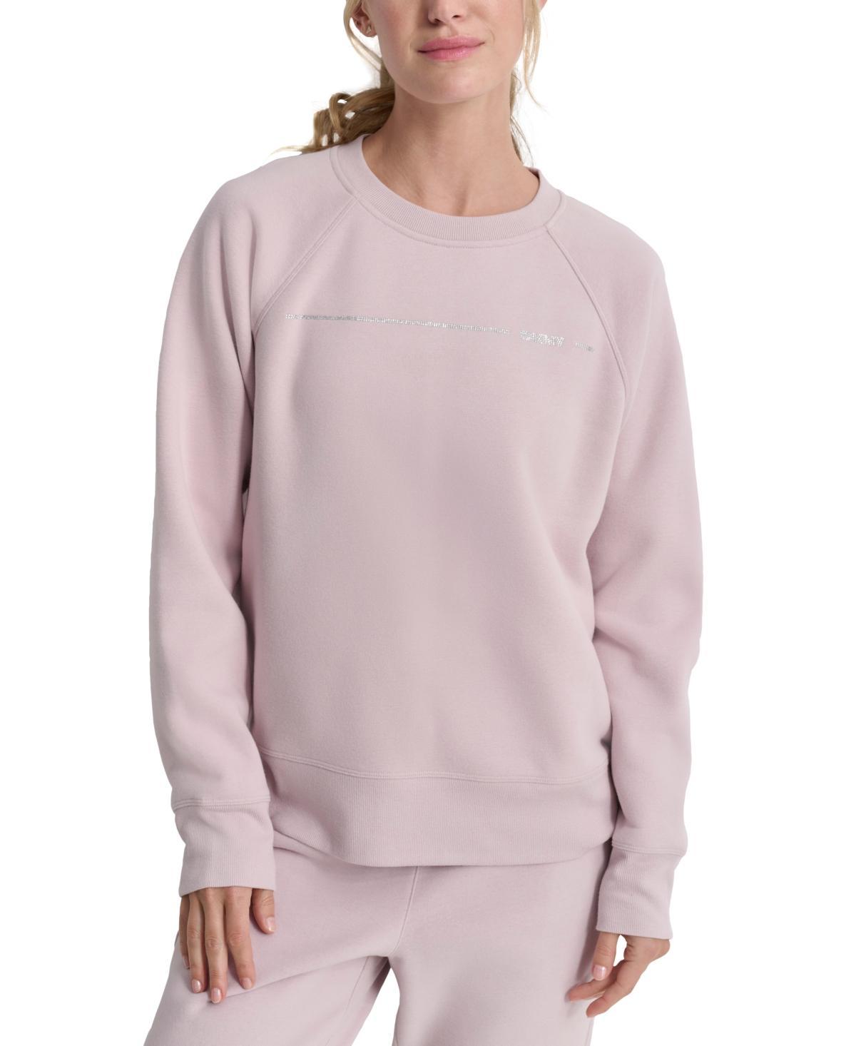 Dkny Womens Rhinestone Logo Fleece Sweatshirt Product Image