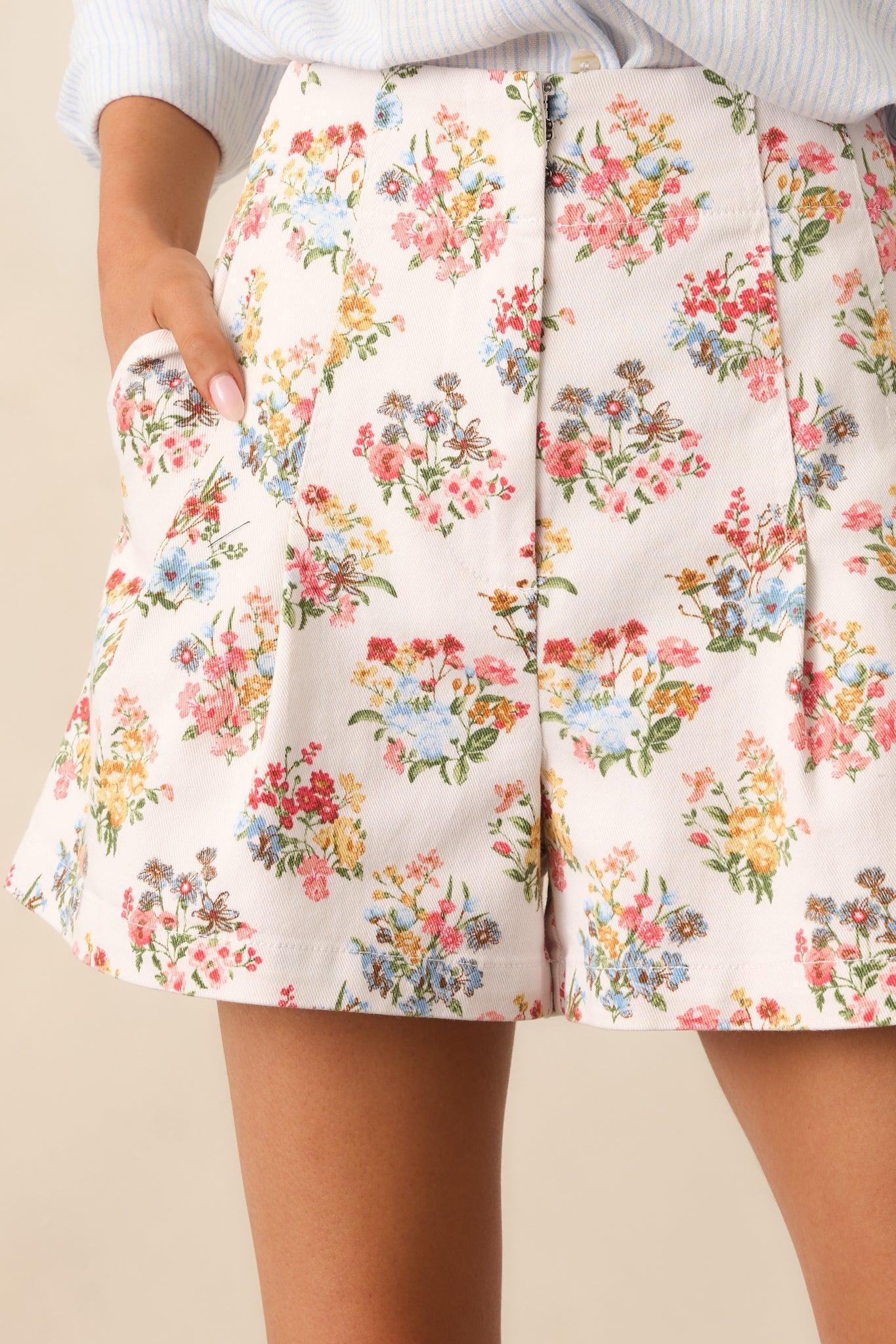 Roaming Around Ivory Floral Tailored Shorts Product Image