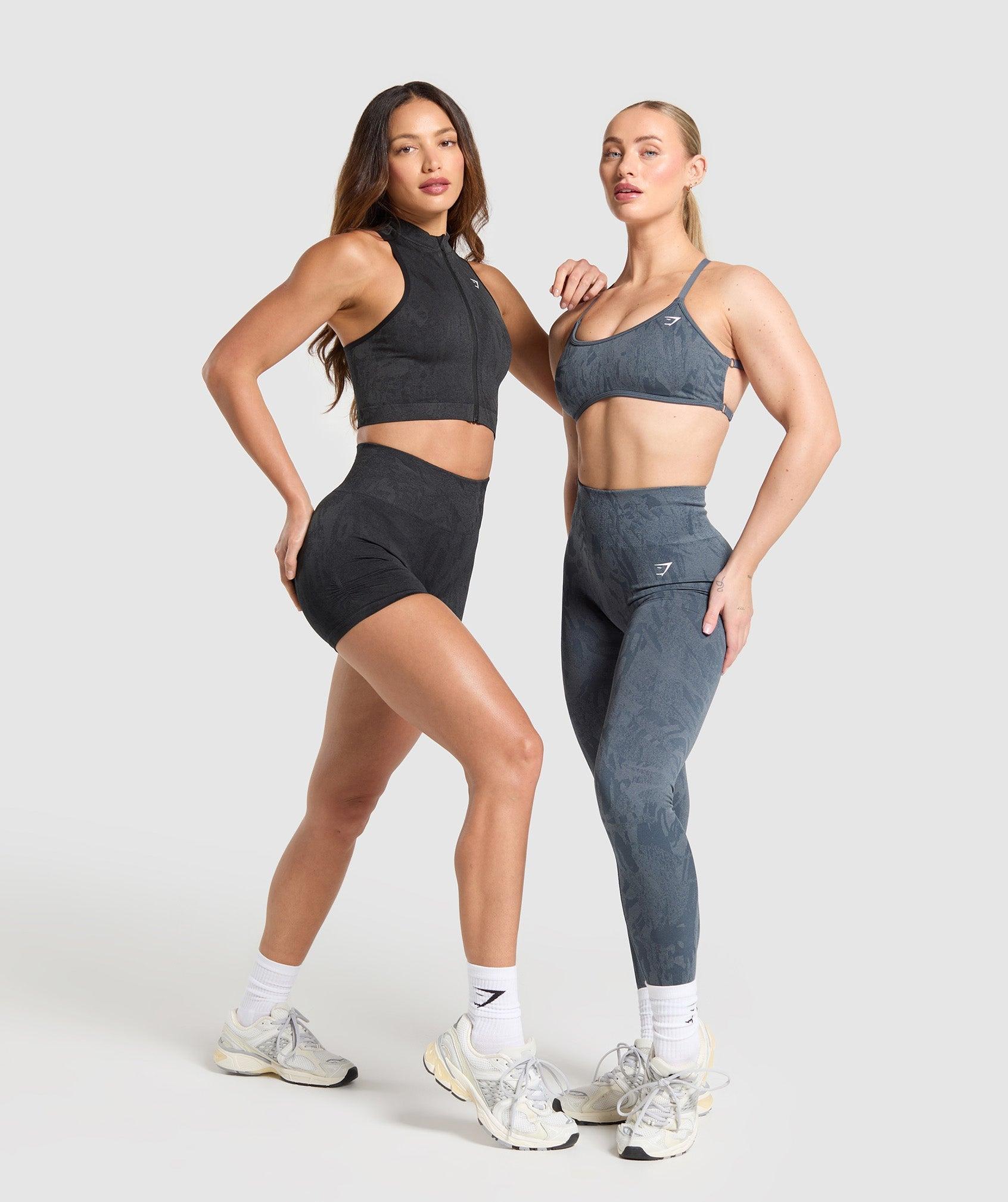 Gymshark Adapt Camo Seamless Zip Up Crop Top - Asphalt Grey/Black Female Product Image