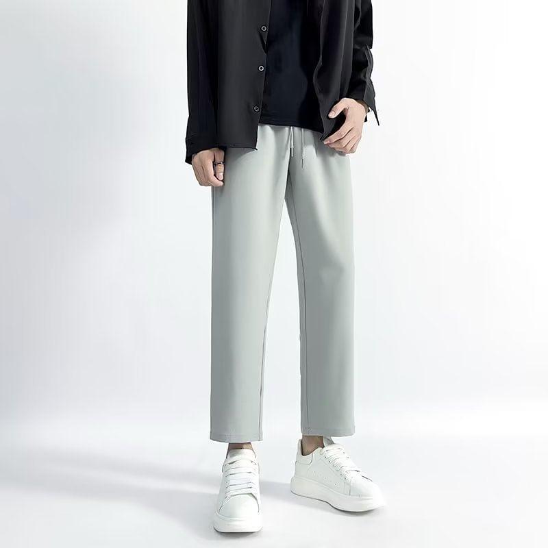 Mid Rise Plain Crop Straight Leg Pants Product Image