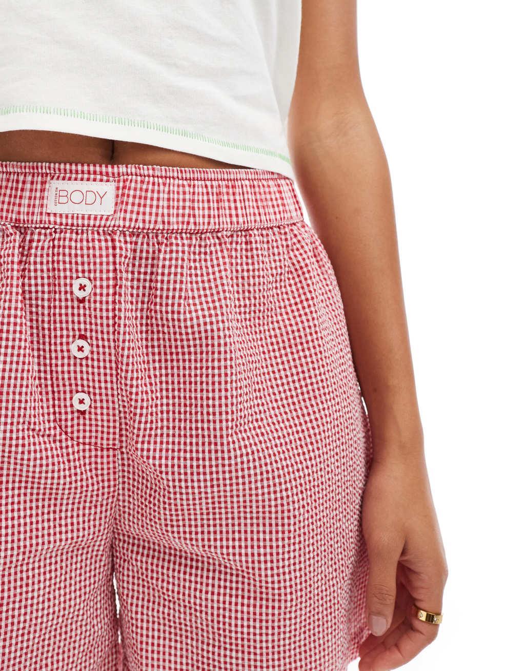 Cotton On relaxed boxer pajama shorts in red gingham Product Image