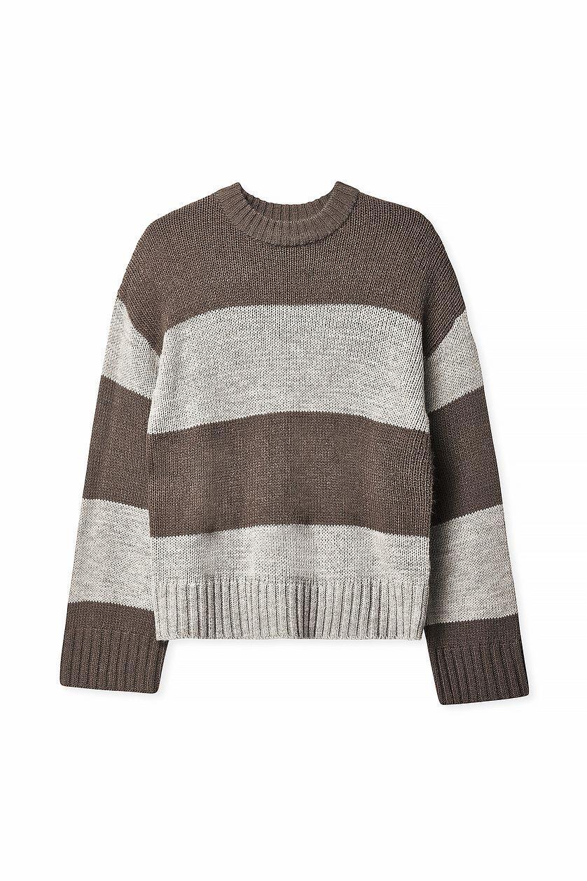 Round Neck Knitted Striped Sweater Product Image