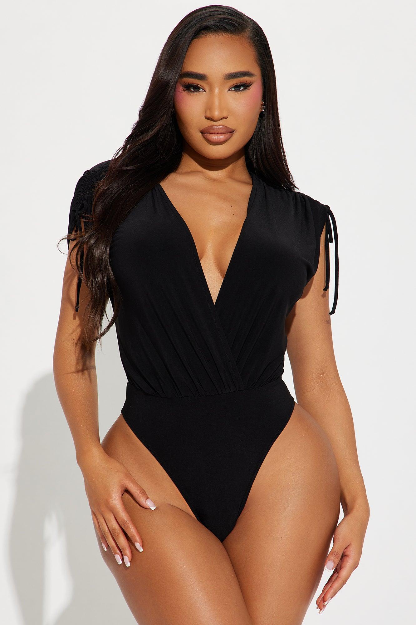 Kathryn Deep V-Neck Bodysuit - Black Product Image