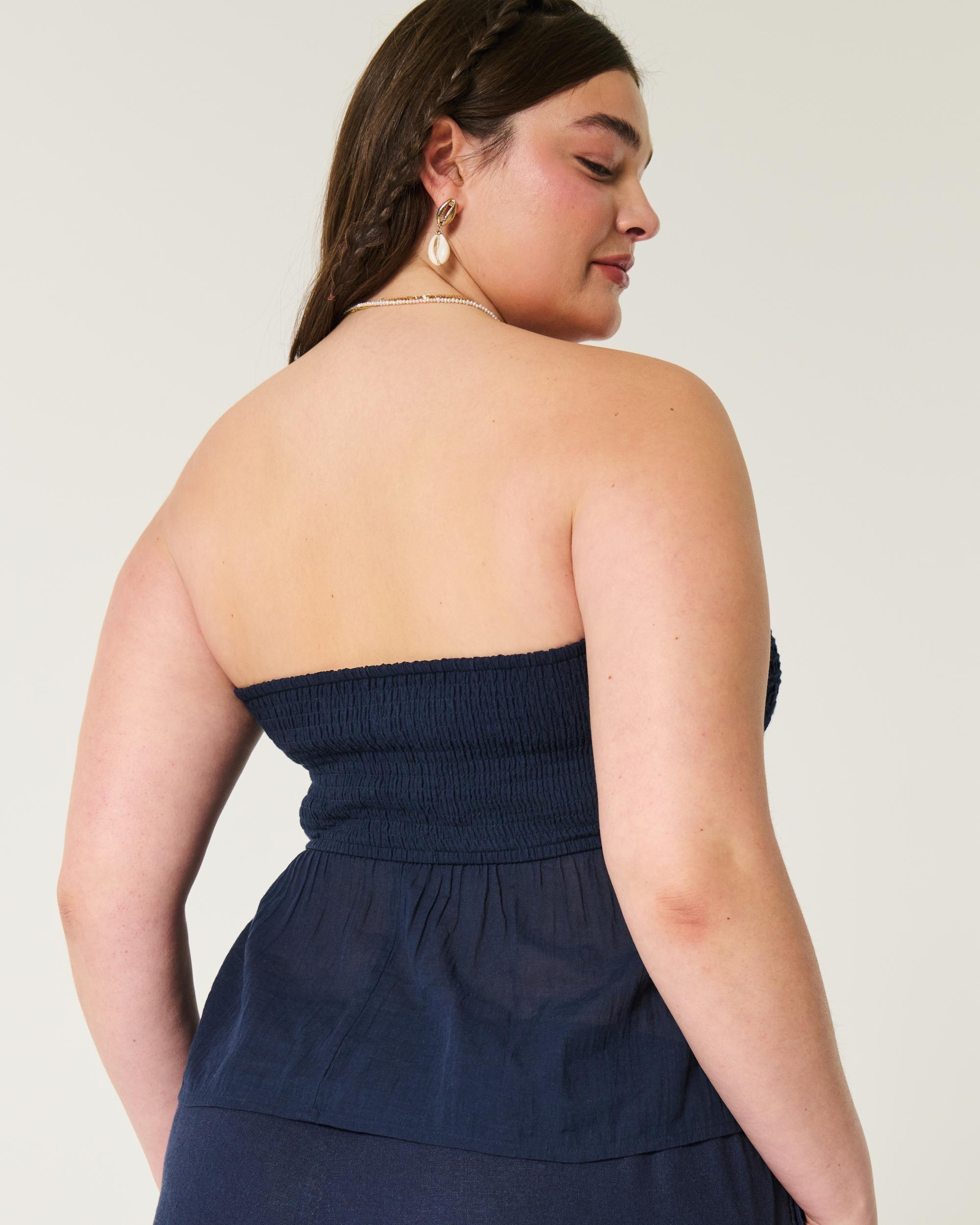 Easy Strapless Crochet Mix Babydoll Top Product Image