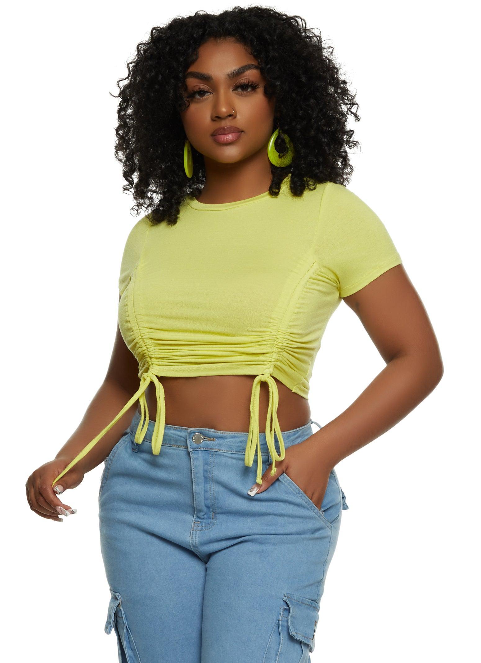 Womens Haute Monde Ruched Short Sleeve Crop Top Product Image