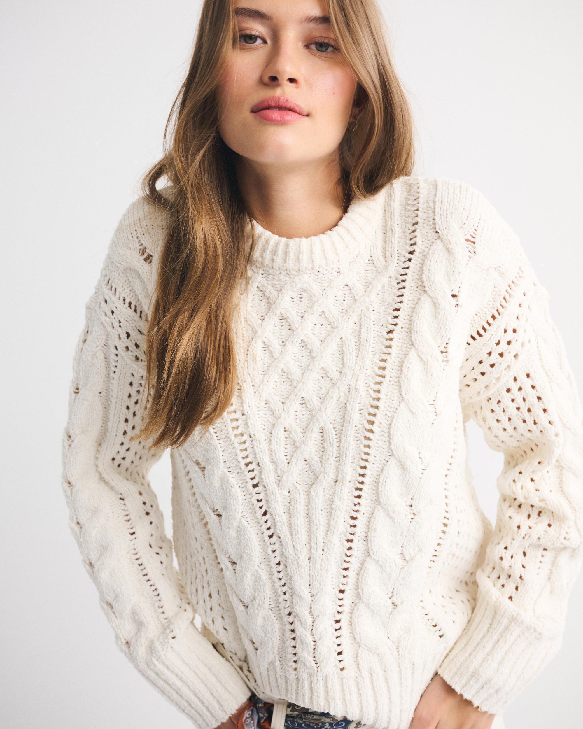 Textural Stitch Cable Crew Sweater Product Image