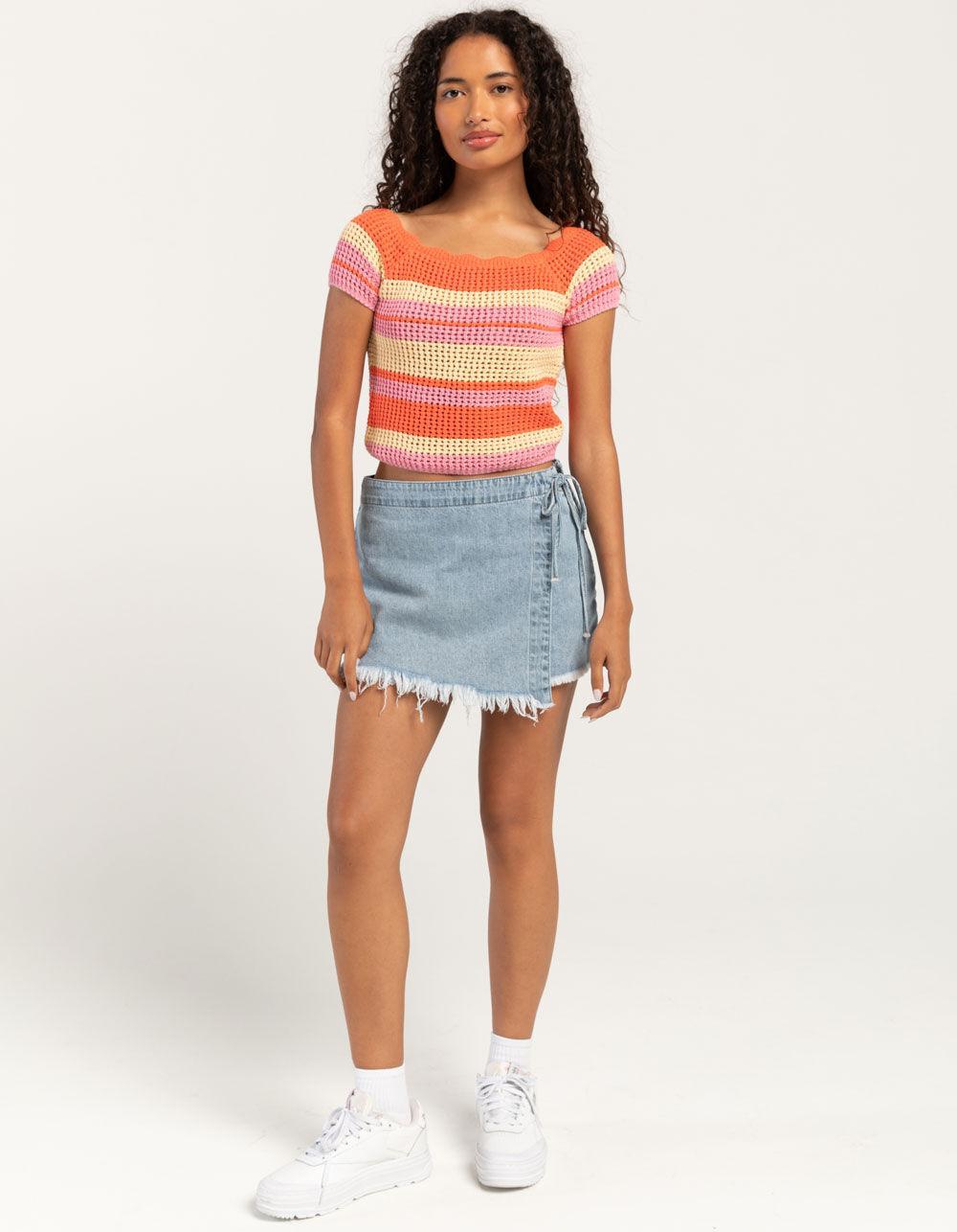 FULL TILT Stripe Off The Shoulder Womens Top - PINK COMBO Product Image