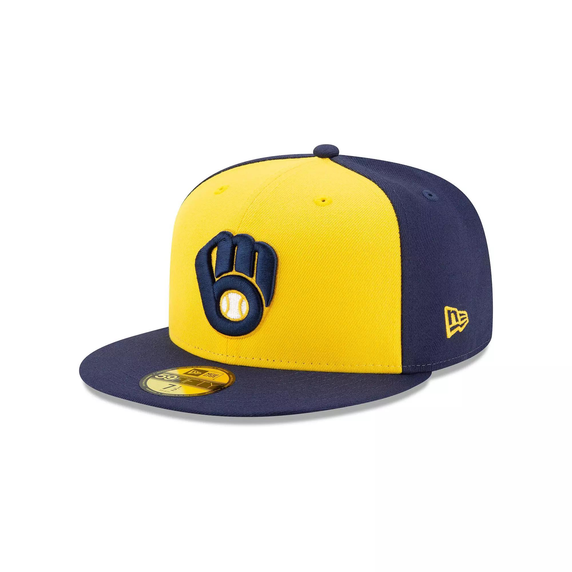 Men's New Era Navy/Yellow Milwaukee Brewers Alternate Authentic Collection On-Field 59FIFTY Fitted Hat, Size: 7 3/4, Blue Product Image