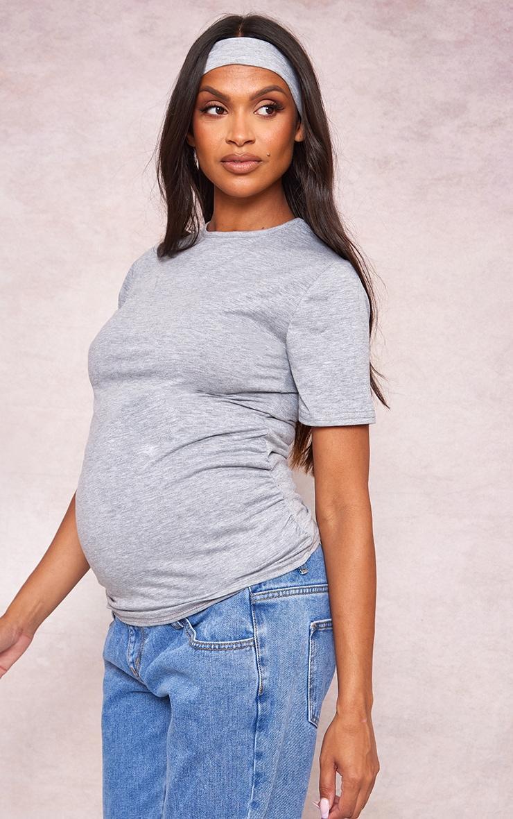 Maternity Grey Marl Maternity Short Sleeve Basic Crew Neck Fitted T Shirt Product Image