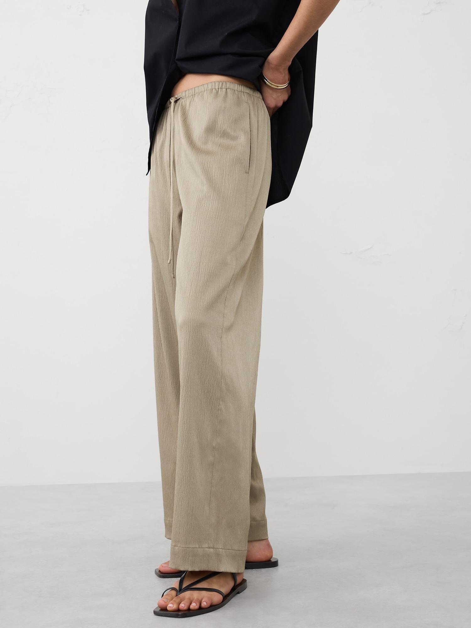 Wide-Leg Crinkled Satin Pull-On Pant Product Image