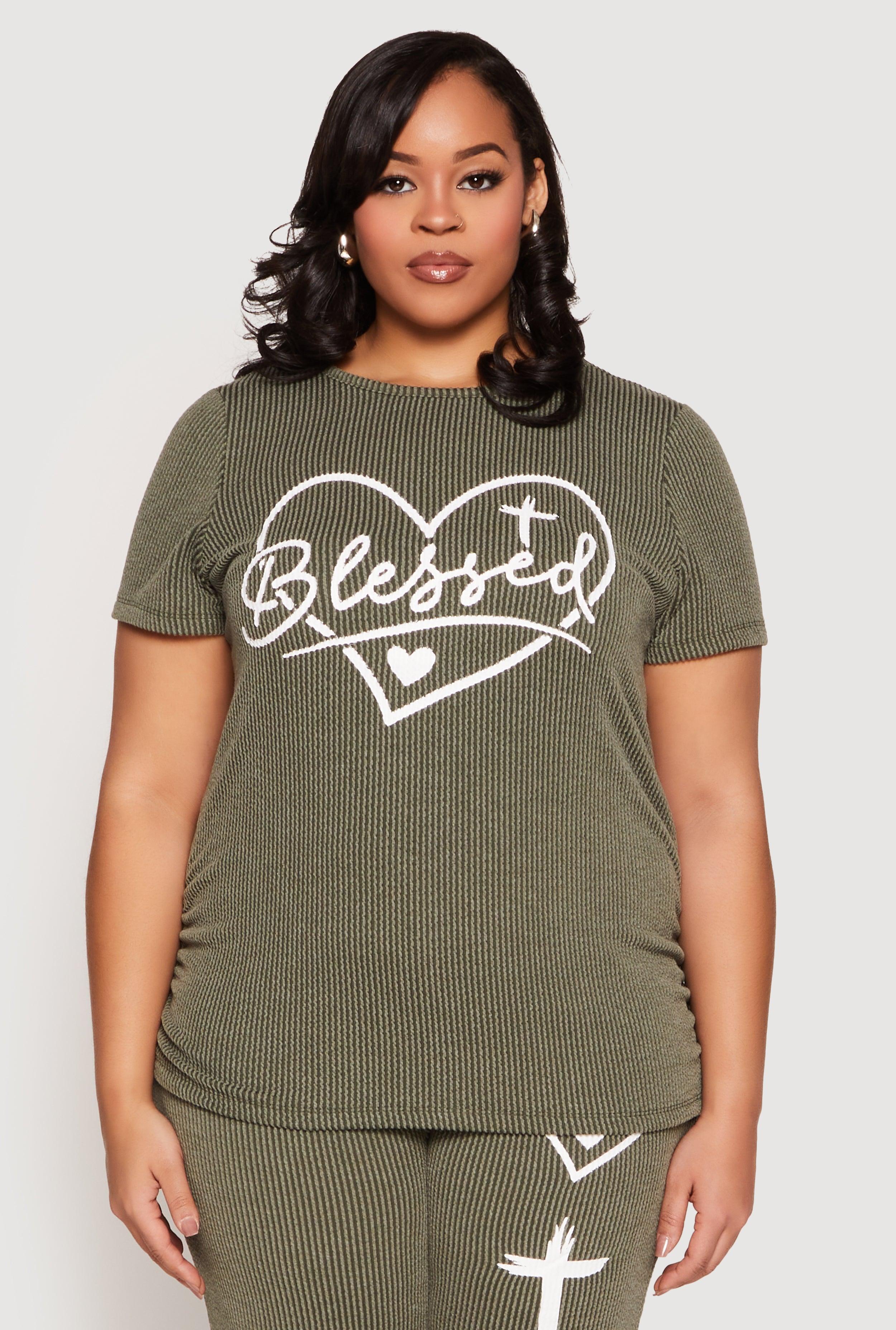 Womens Plus Size Blessed Rib Knit Graphic Tee Product Image