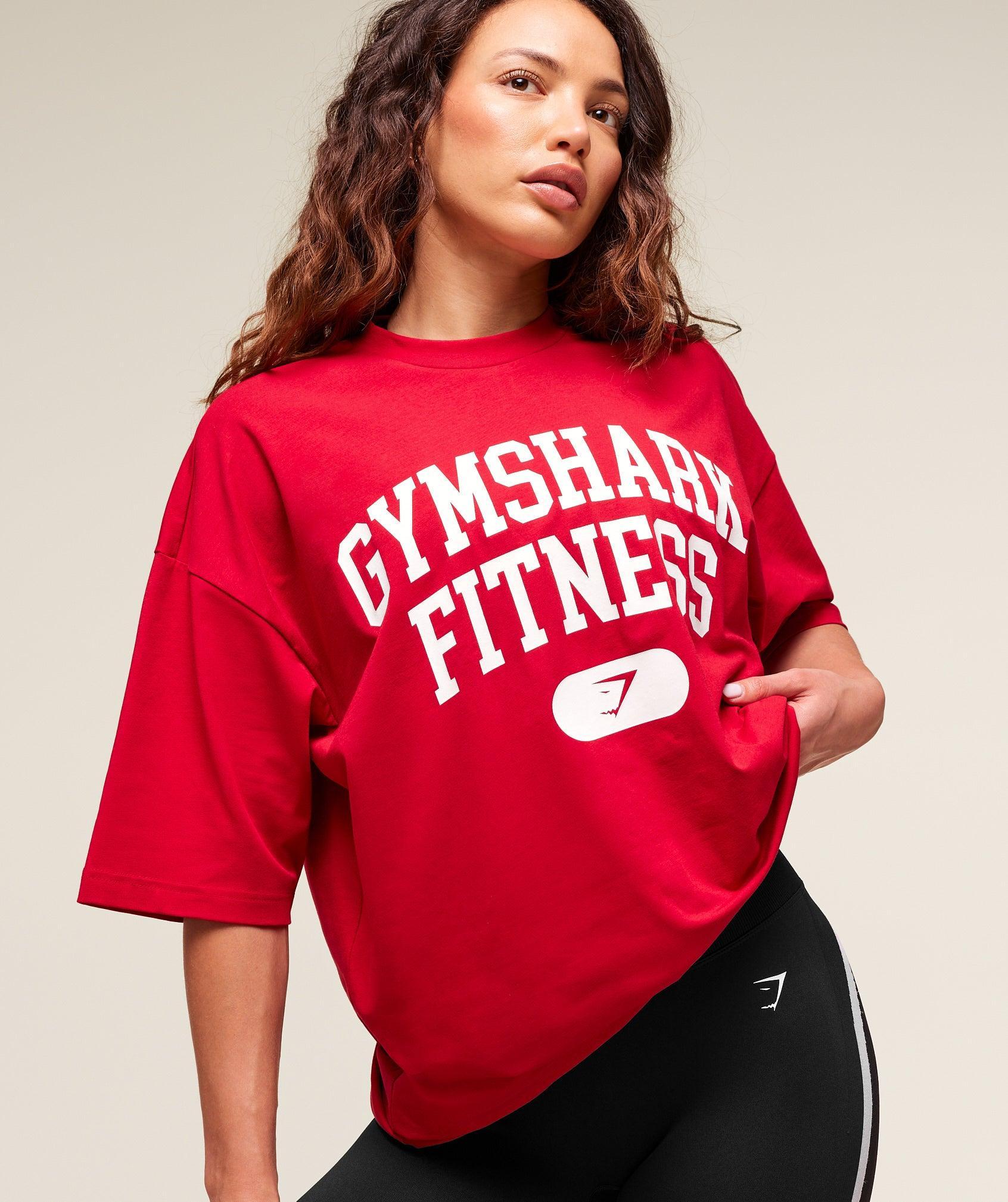 Gymshark Campus Graphic Oversized T-shirt - Conditioning Red Female Product Image