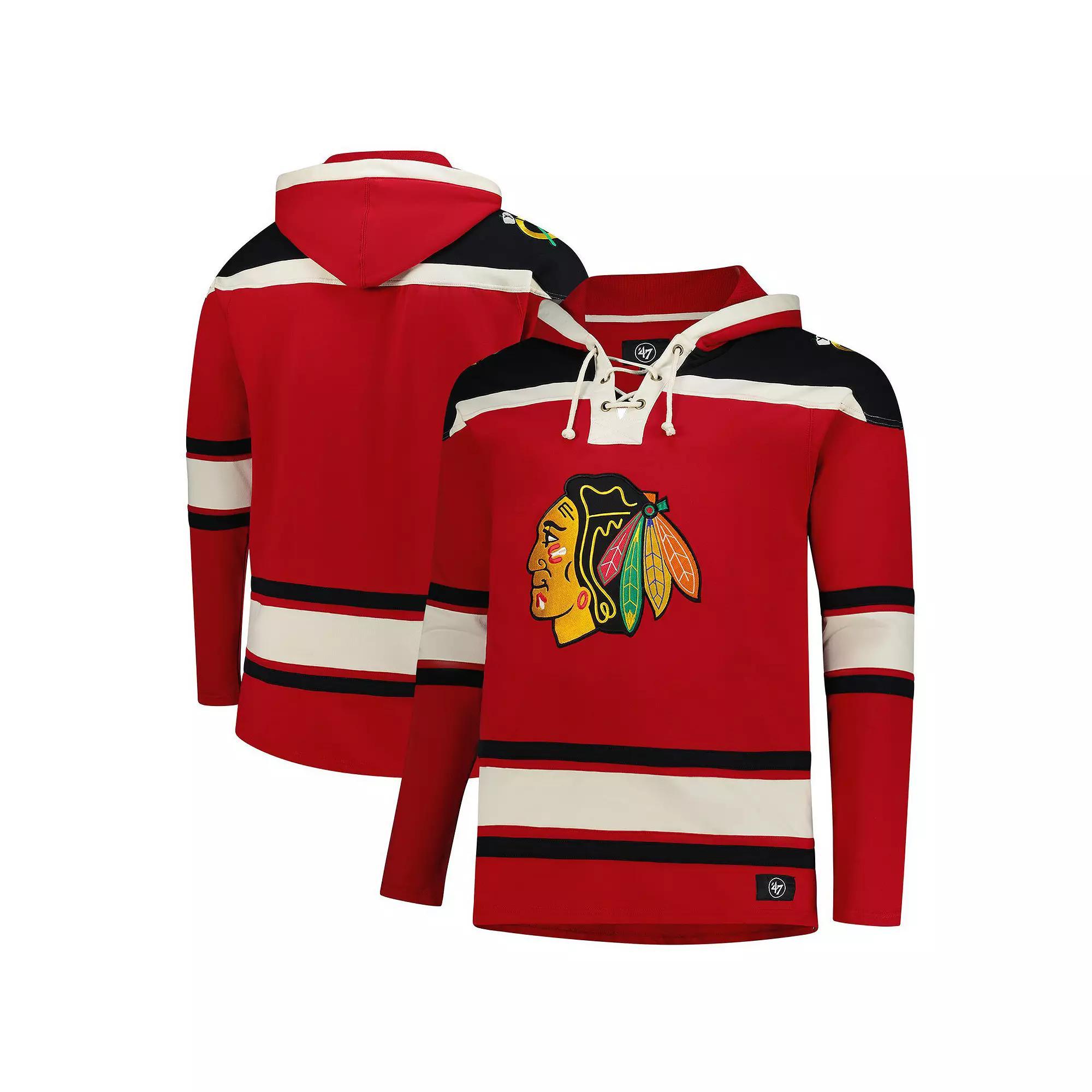 Men's '47 Red Chicago Blackhawks  Big & Tall Superior Lacer Fleece Pullover Hoodie, Size: 4XLT Product Image