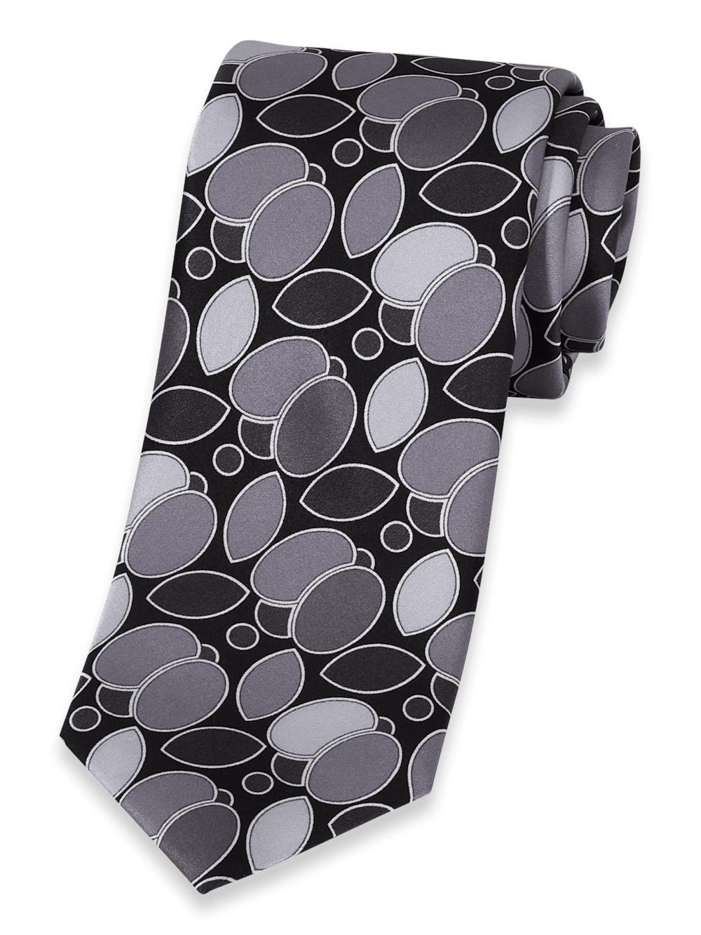 Medallion Woven Silk Tie - Black Product Image