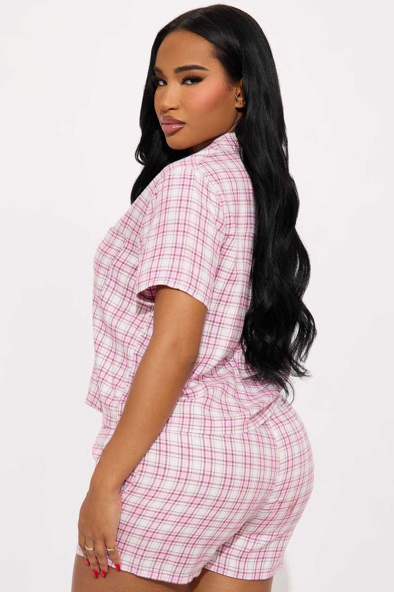 Chill Mode Flannel Short Sleeve PJ Short Set - Mauve Female Product Image