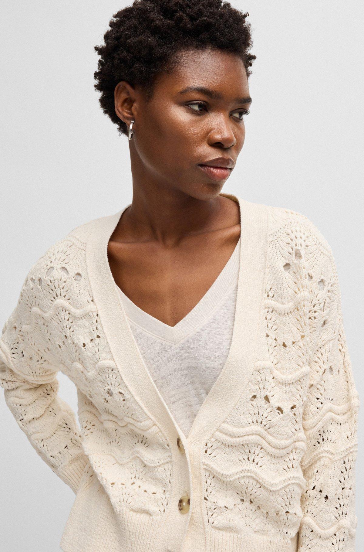 BOSS - Open-knit cardigan in a cotton blend - White Product Image