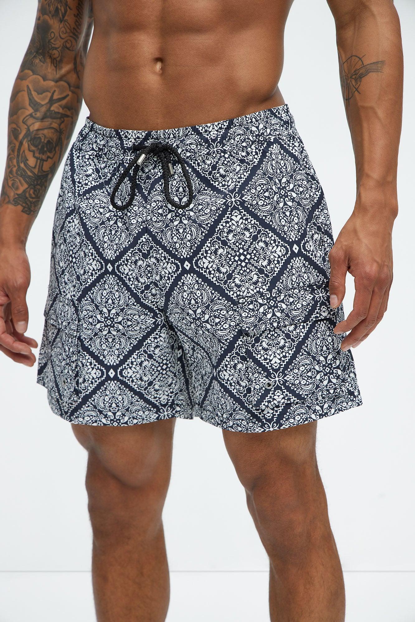 Medallion Cargo Swim Classic Trunk - Black/White Product Image