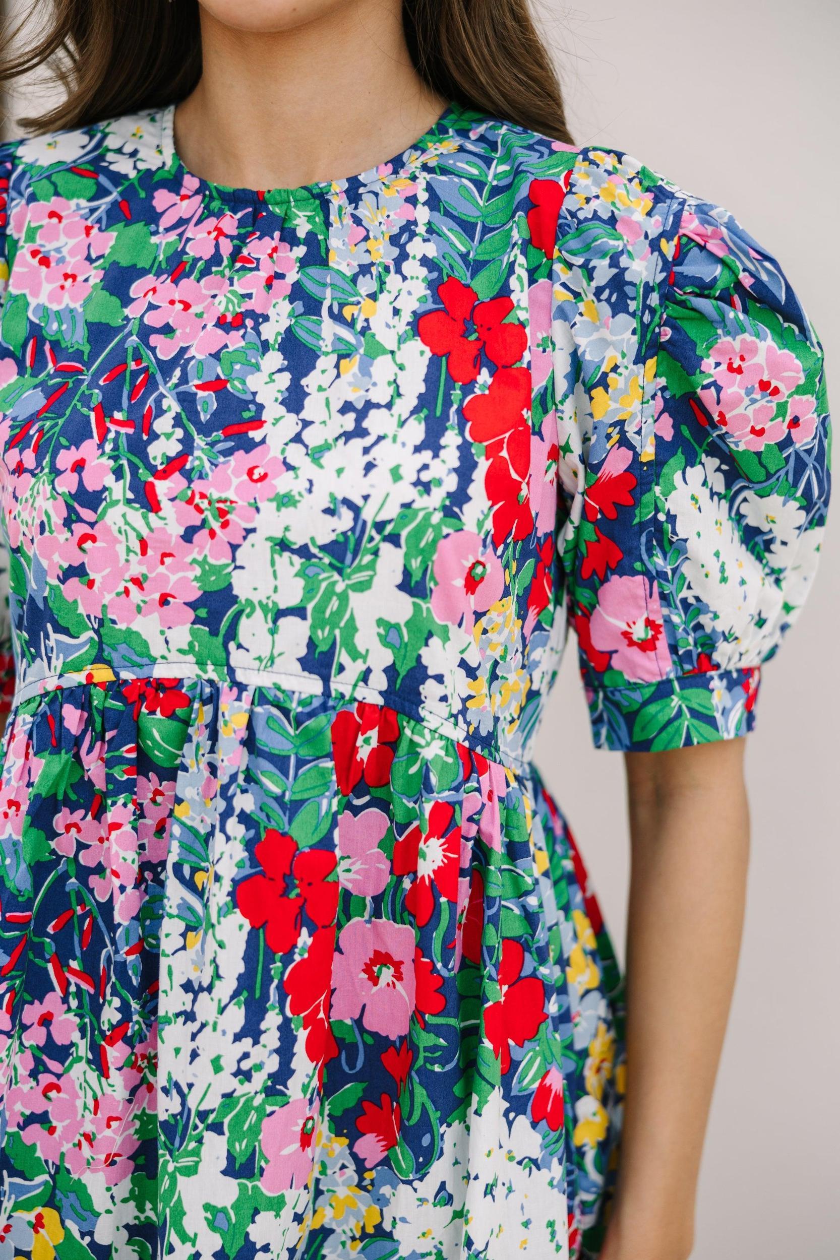 So Thankful Navy Blue Floral Babydoll Dress Female Product Image