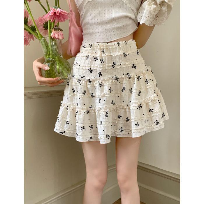 High Rise Bow Print Mini A-Line Skirt Product Image