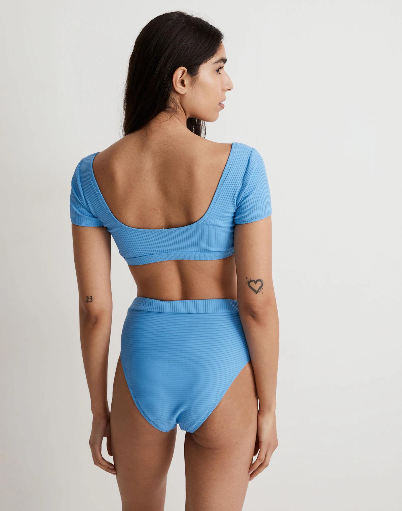 Ribbed Square-Neck Longline Bikini Top Product Image