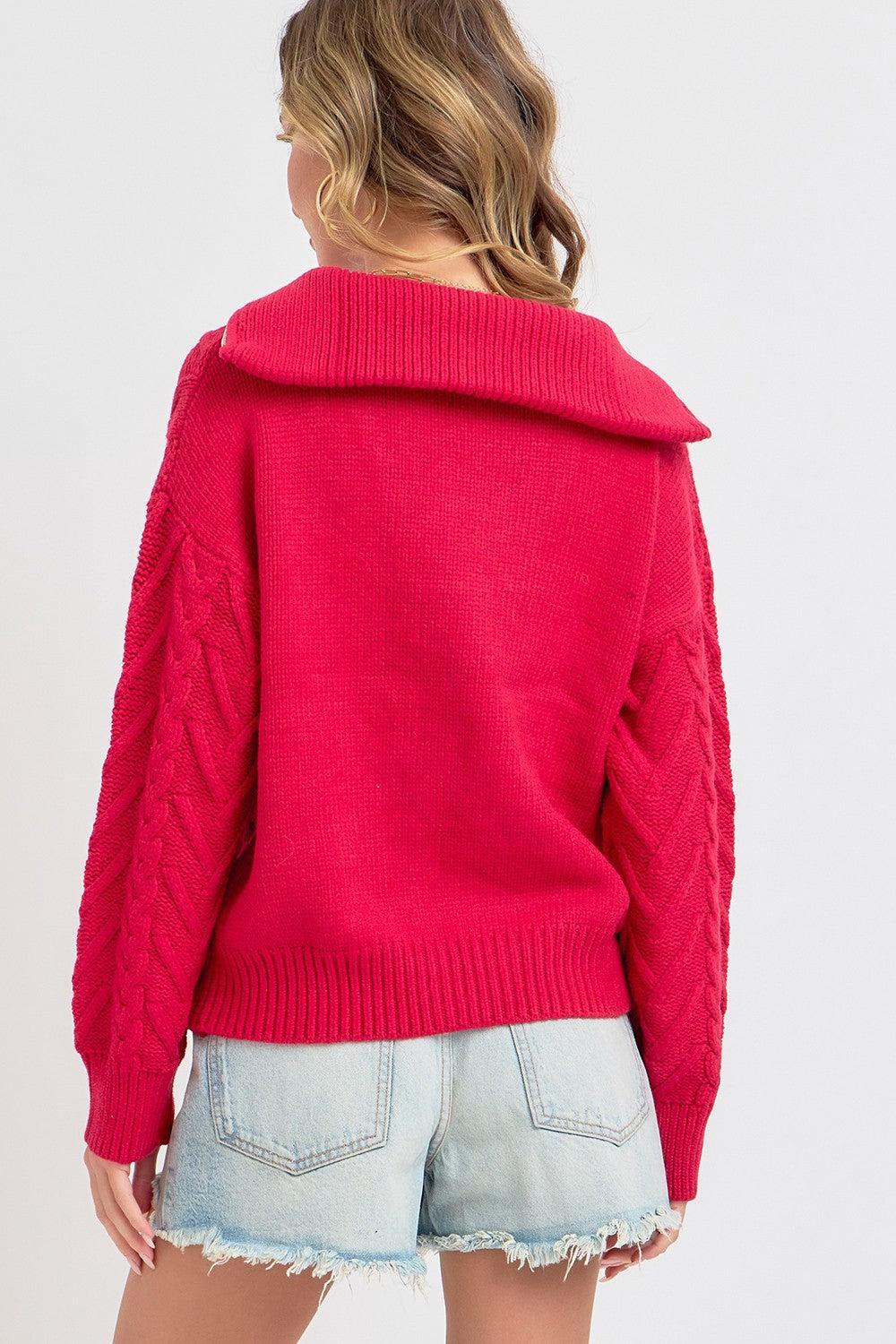 Cable Knit Zipper Front Sweater Product Image