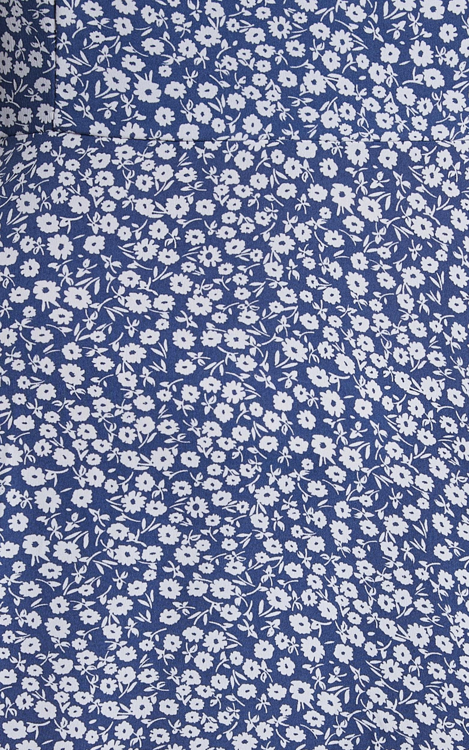 Donissa Midi Dress - Thigh Split Flutter Sleeve Dress in Blue Product Image