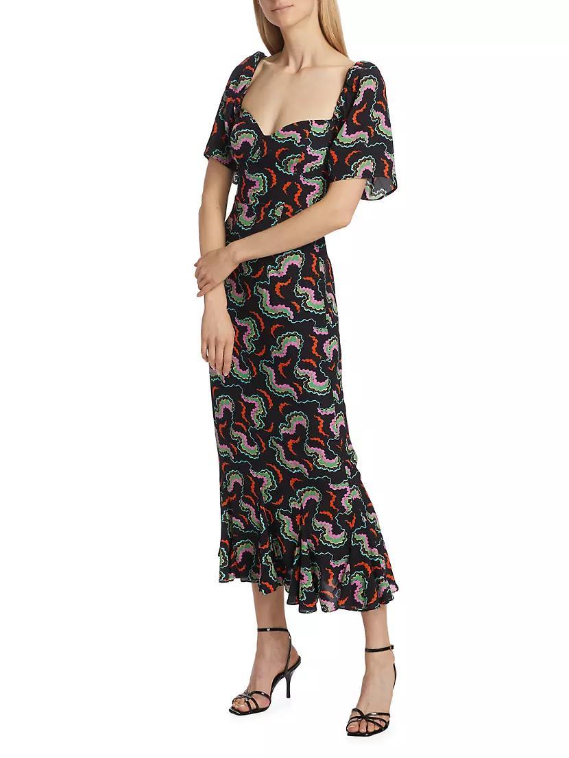 Ramona Printed Fluted-Hem Midi-Dress Product Image