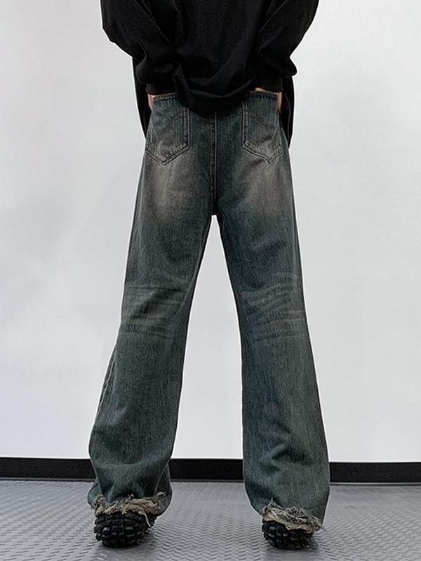 Men's Distressed Vintage Blue Ripped Loose Jeans Product Image
