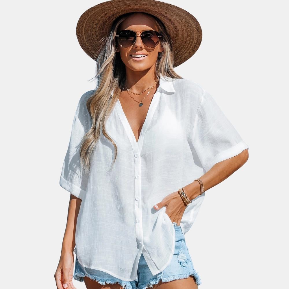 Women's Button-Front Cover Up Shirt - Cupshe Product Image