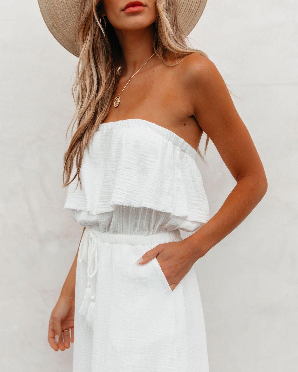 White Strapless Ruffled Maxi Dress - FINAL SALE Product Image