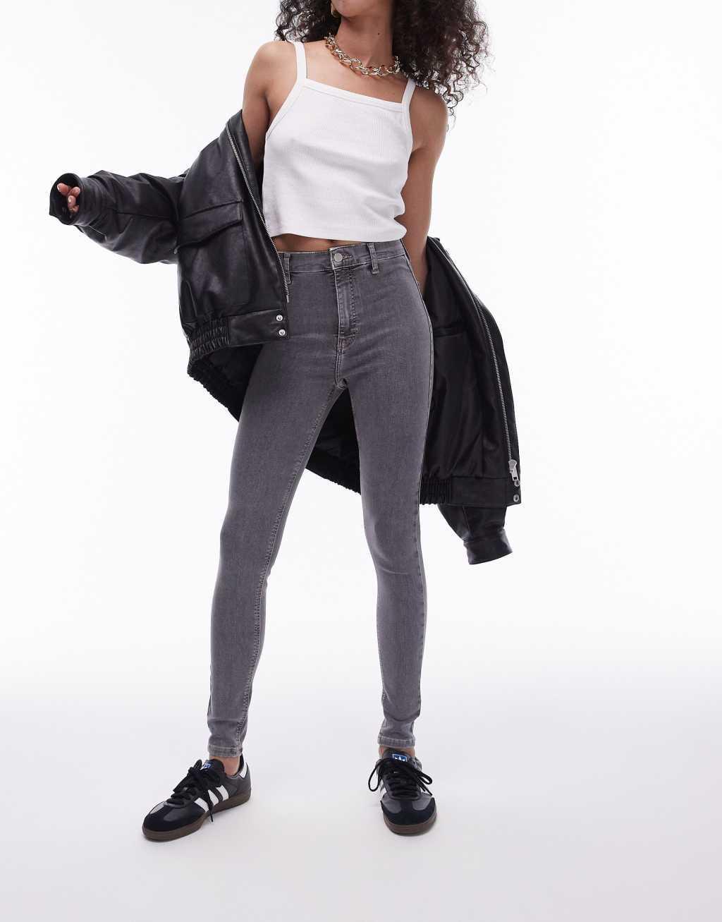 Topshop Joni high rise super skinny jean in gray Product Image