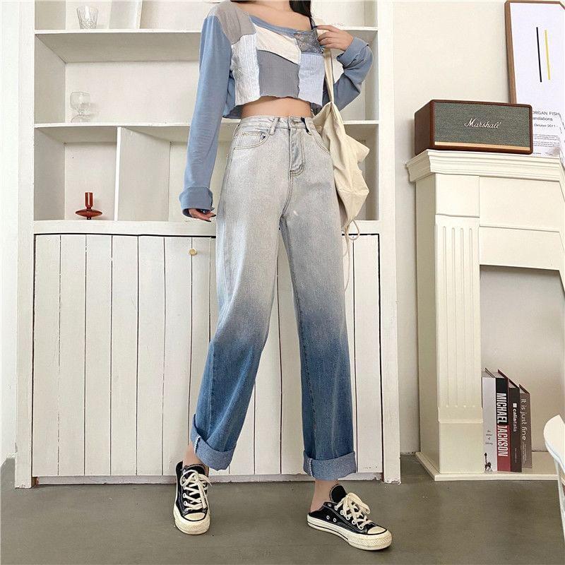 High Rise Gradient Straight Leg Jeans Product Image