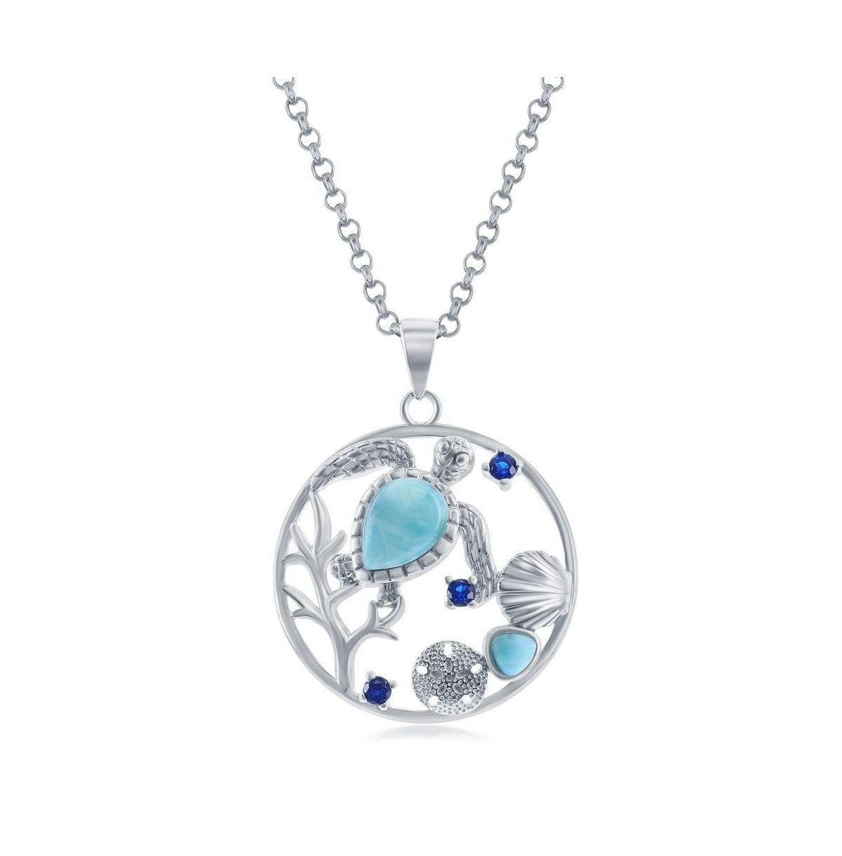 Sterling Silver Larimar & Simulated Sapphire Sea Life Pendant Necklace, Womens Product Image