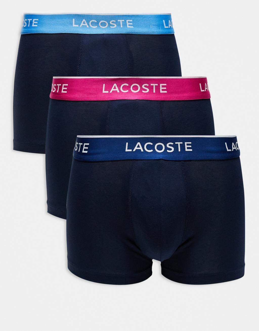 Lacoste pack of 3 contrast stitch briefs in navy  Product Image