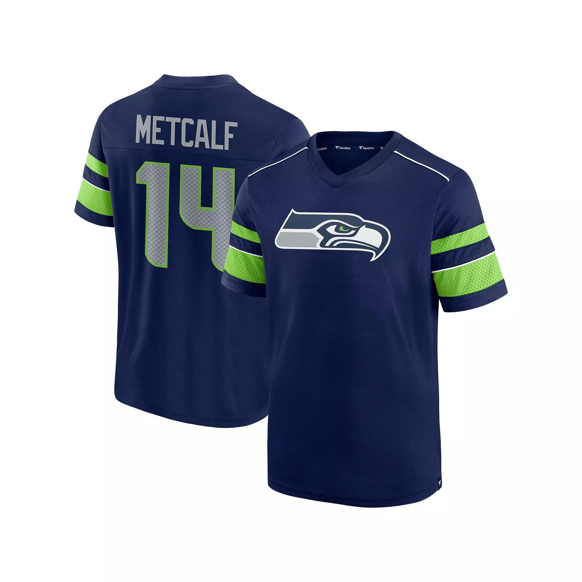 Men's Fanatics Branded DK Metcalf College Navy Seattle Seahawks Hashmark Name & Number V-Neck T-Shirt, Size: Large, Blue Product Image