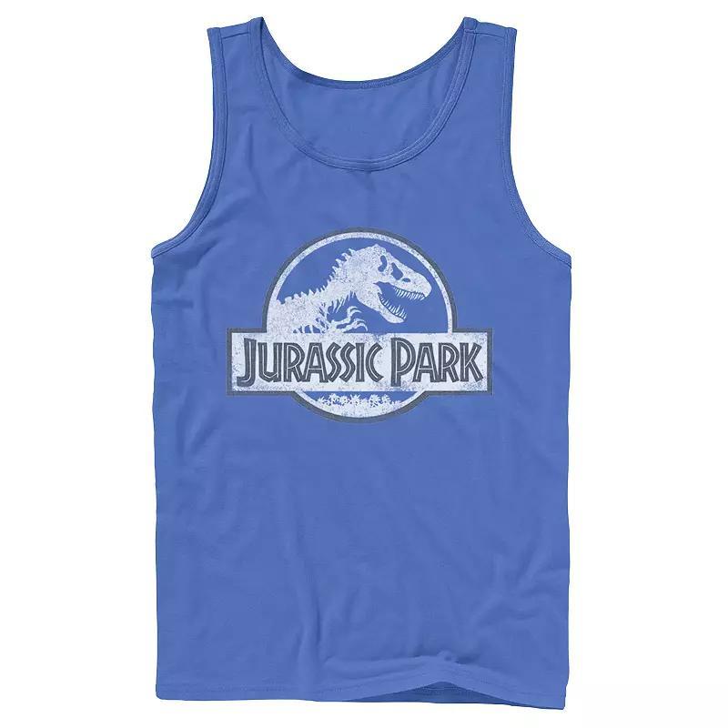 Mens Jurassic Park White Distressed Circle Logo Tank Top Blue Product Image