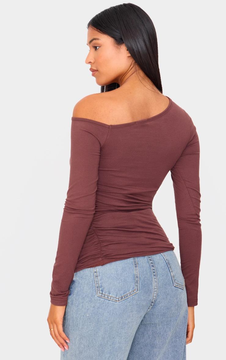 Tall Chocolate Asymmetric Ruched Long Sleeve Top Product Image