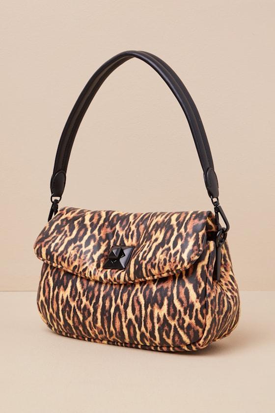Puffed Flap Brown Leopard Print Shoulder Bag Product Image