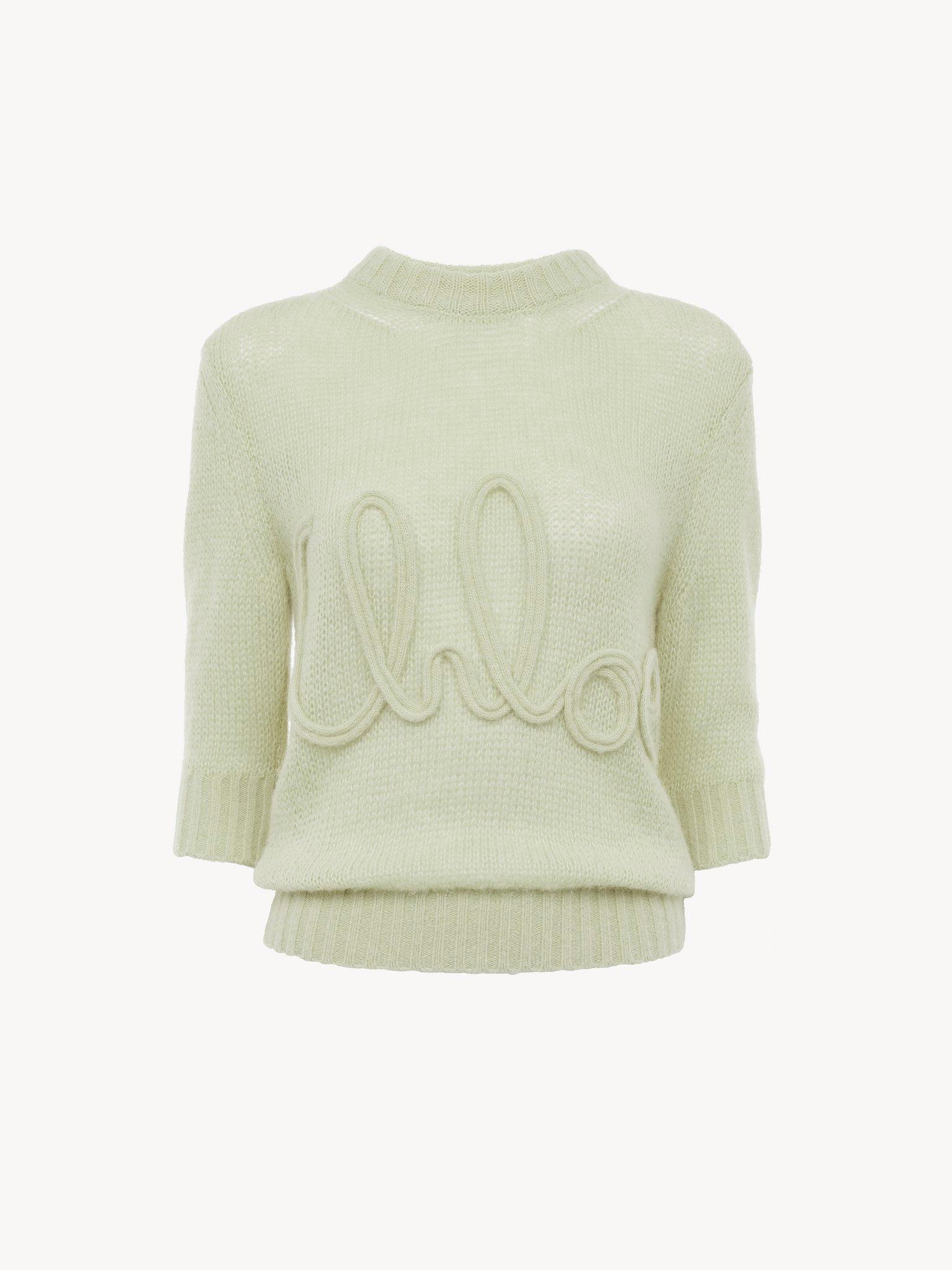 Elbow-sleeve logo sweater in alpaca wool & silk knit Product Image