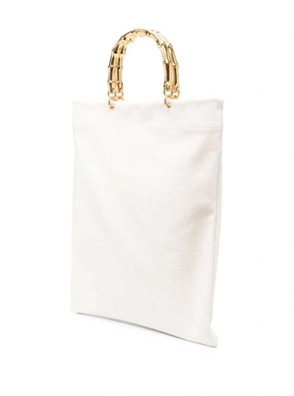 JIL SANDER White Tote Bag With Bamboo Handles In Leather In Neutrals Product Image