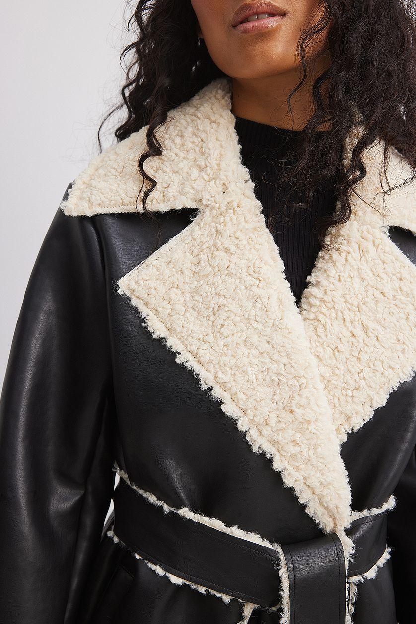 Short Teddy Detail Pu Coat Product Image