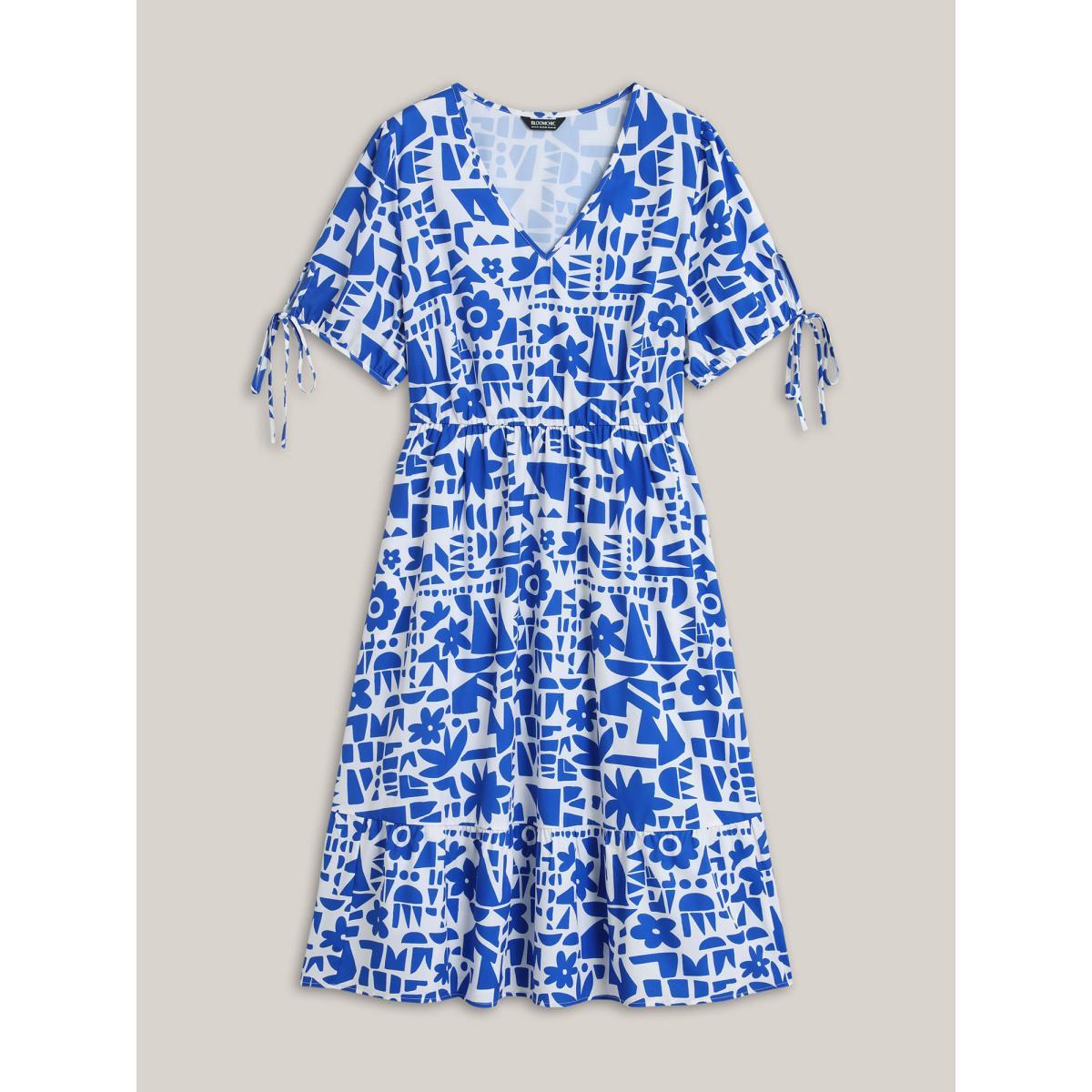 Plus Size Floral Abstract Print Pockets Midi Dress Multicolor Women V-neck Sleeveless Curvy BloomChic 22-24/3X Product Image