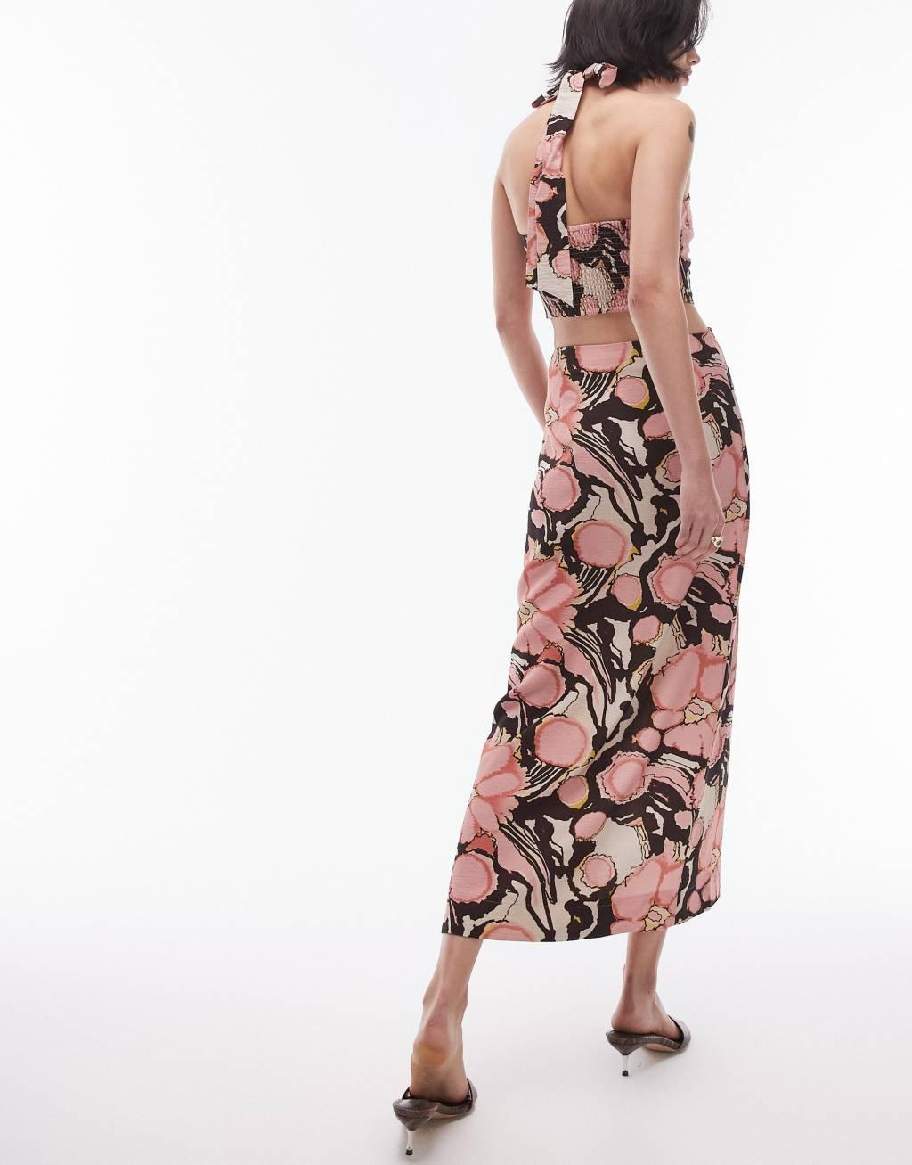 Topshop midi skirt in floral pink paw print - part of a set Product Image